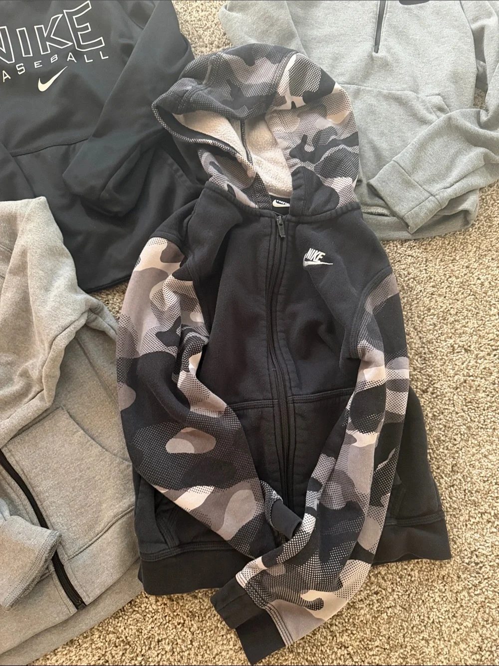 Nike Kids Black & Gray Camo Zip Hoodie